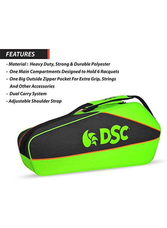DSC Badminton Kit Bag | Size: Large | Material: Polyester | For Men & Boys | One main compartment | Designed to hold 6 racquets | Various divisions for extra grip, strings, and accessories | Adjustable Shoulder Straps - Image 2