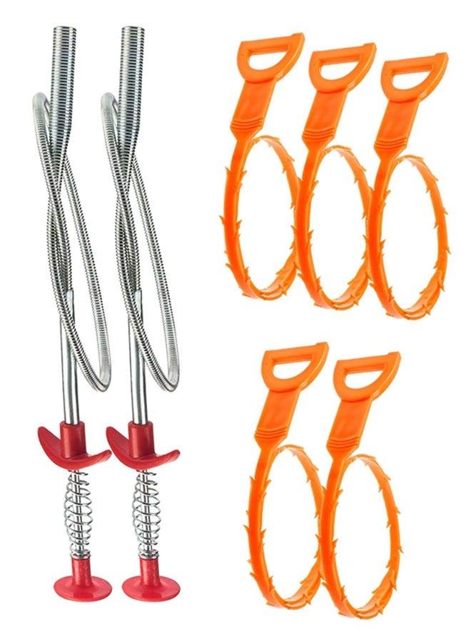 HAWAWA 7 Pack Drain Clog Remover Tool, Hair Clog Remover Tool, 60cm Stainless Steel Claw(2PCS) and 50cm Plastic Drain Cleaner Tool (10PCS) for Bathroom Shower, Kitchen Sink, Bath Tub, Sewer, Toilet - Image 1