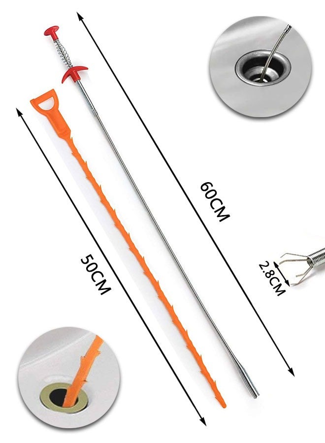 HAWAWA 7 Pack Drain Clog Remover Tool, Hair Clog Remover Tool, 60cm Stainless Steel Claw(2PCS) and 50cm Plastic Drain Cleaner Tool (10PCS) for Bathroom Shower, Kitchen Sink, Bath Tub, Sewer, Toilet - Image 2