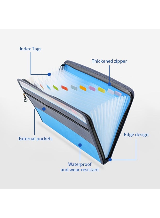 A4 Accordion Folder Organizer Expanding File Folder Waterproof Zipper Bag 13 Pockets Document Pouch File Bags for Travel Storage, School Supplies, Office Appliances - Image 4