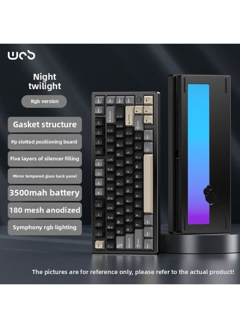 Aluminum Tuotuo Mechanical Keyboard Customized Computer Wireless Bluetooth Three-mode Gaming E-sports Huihang-Color:Ziwei Axis (hmx) - Night Black - Anode [rgb Three-mode] Mirror Gradient Backplane - Yes - Official Standard
