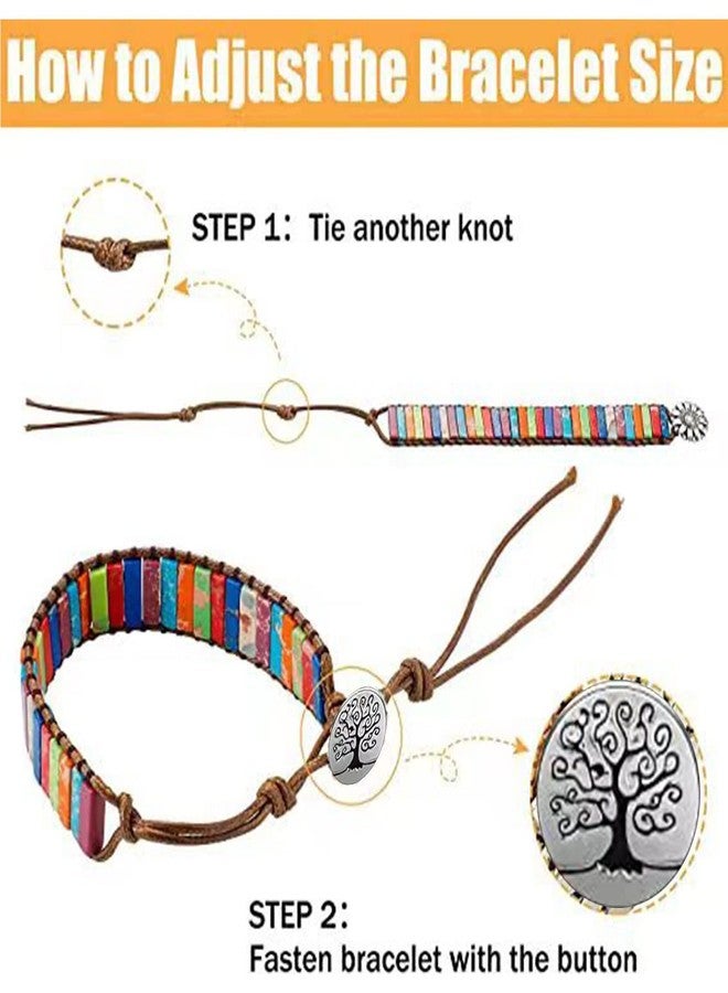 كون بيد أساور كونبيد السبعة من حجر اليشب الإمبراطوري للنساء، بتصميم أحجار كريمة طبيعية، ملفوفة بالجلد، بتصميم شجرة العائلة، قابلة للتعديل. - Image 2