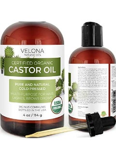 USDA Certified Organic Castor Oil 4 oz (With Dropper) | For Hair Boost Eyelashes Eyebrows | Cold pressed l Oil USP Grade | Hexane Free Lash Growth Serum Caster Oil Cap Kit