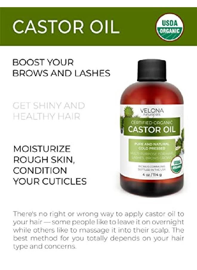 velona - USDA Certified Organic Castor Oil 4 oz (With Dropper) | For Hair Boost Eyelashes Eyebrows | Cold pressed l Oil USP Grade | Hexane Free Lash Growth Serum Caster Oil Cap Kit - Image 1