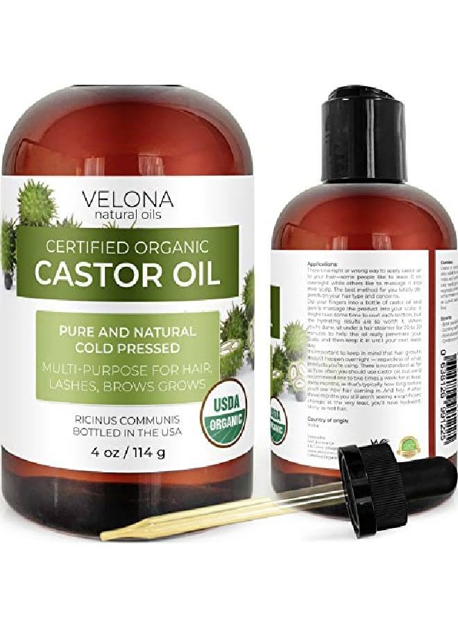 velona - USDA Certified Organic Castor Oil 4 oz (With Dropper) | For Hair Boost Eyelashes Eyebrows | Cold pressed l Oil USP Grade | Hexane Free Lash Growth Serum Caster Oil Cap Kit - Image 1