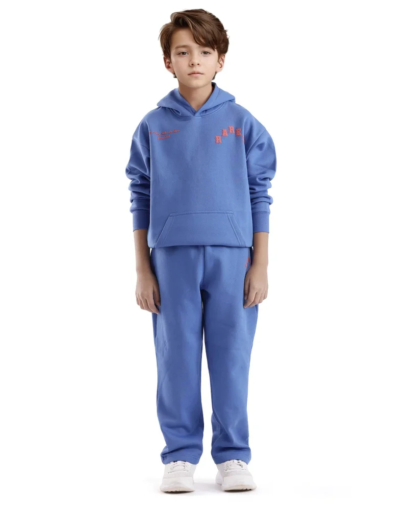 رير ونز Rare Ones Kids Lint Blue Cotton Solid Drawstring Closure Regular Fit Trackpant
