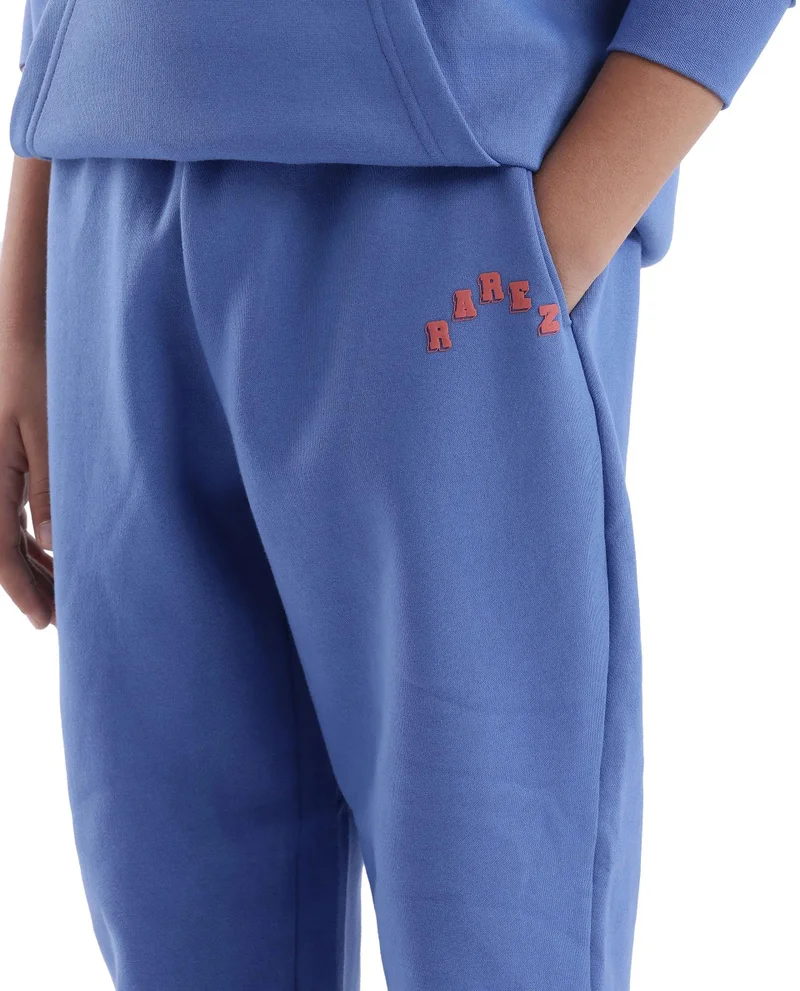 Rare Ones Rare Ones Kids Lint Blue Cotton Solid Drawstring Closure Regular Fit Trackpant