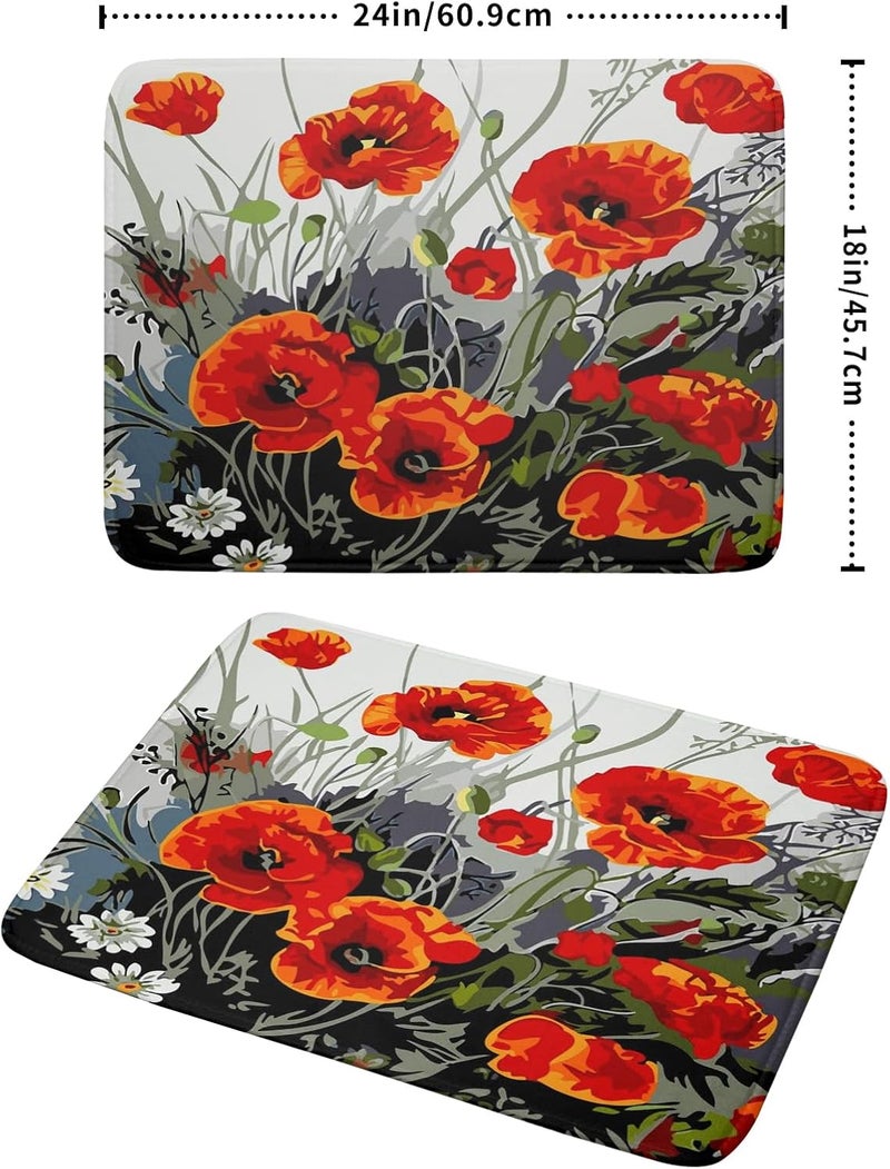 Giwawa Poppy Dish Drying Mat 18x24 inch for Kitchen Vintage Red Orange Floral Dish Drying Pad Oil Painting Flower Dish Drainer Mats Absorbent Microfiber Protector for Countertop Coffee Bar - Image 2