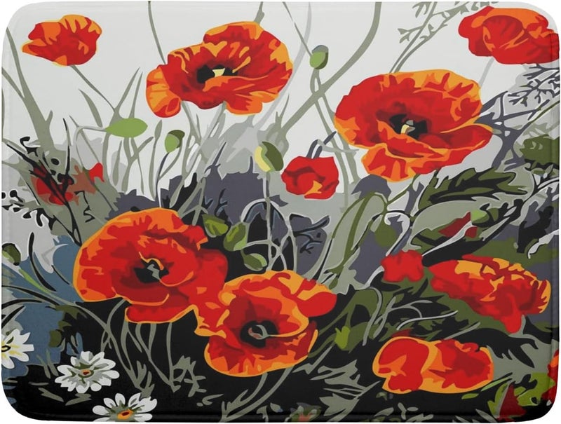 Giwawa Poppy Dish Drying Mat 18x24 inch for Kitchen Vintage Red Orange Floral Dish Drying Pad Oil Painting Flower Dish Drainer Mats Absorbent Microfiber Protector for Countertop Coffee Bar - Image 1
