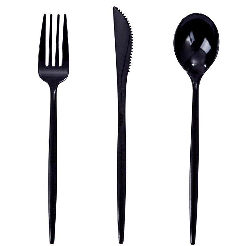 PULOTE 150PCS Black Plastic Silverware Set Disposable - Heavy Duty Black Plastic Cutlery - Black Plastic Utensils Set Include 50 Forks 50 Spoons 50 Knives for Party&New Year - Image 1
