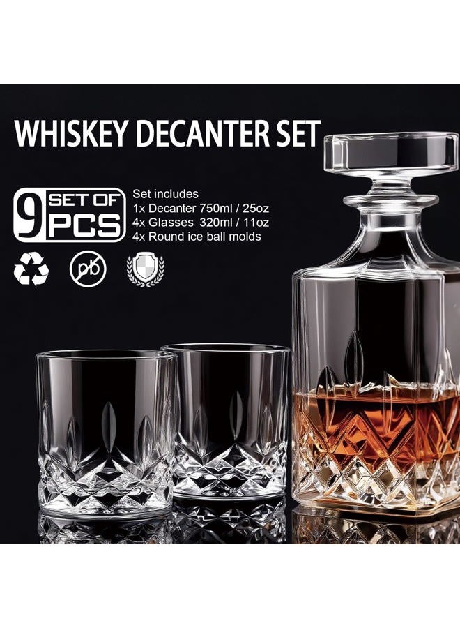 QUMMFA Gift For Men, Crystal Whiskey Decanter 25oz, 4*Whiskey Glasses & 4*Silicone Ice Mold, Lead-Free Decanter Set for Whiskey, Bourbon, Scotch, Anniversary Christmas Gifts for Dad, Husband, Whiskey Lovers - Image 2