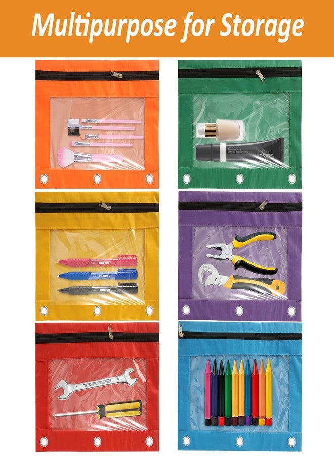 LOLYSIC 30 Pack Pencil Pouch for 3 Ring Binder, 6 Color Binder Pencil Pouch Bulk, 3-Holes Zipper Pencil Pouches with Clear Window for Office College Supplies, 10 x 7 Inch - Image 4