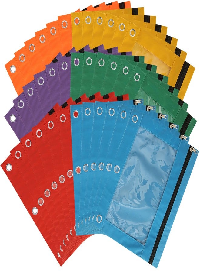 LOLYSIC 30 Pack Pencil Pouch for 3 Ring Binder, 6 Color Binder Pencil Pouch Bulk, 3-Holes Zipper Pencil Pouches with Clear Window for Office College Supplies, 10 x 7 Inch - Image 1