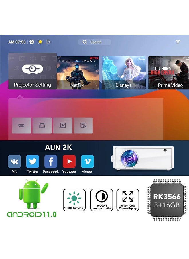 Generic - 2K Ultra HD Projector Native 2560x1440p Ultra HD 500 ANSI Lumen Android 11.0 Built in Apps WiFi Display Mini Projector for Home Theater Indoor & Outdoor - Image 1