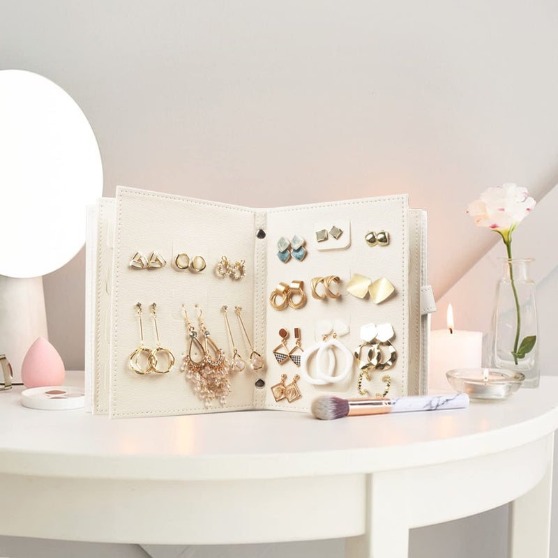 Fangoo Earring Organizer Book Design Earring Holder Travel Jewelry Storage Case Tray Holder, Capable to Hold 42 Pairs (White) - Image 5