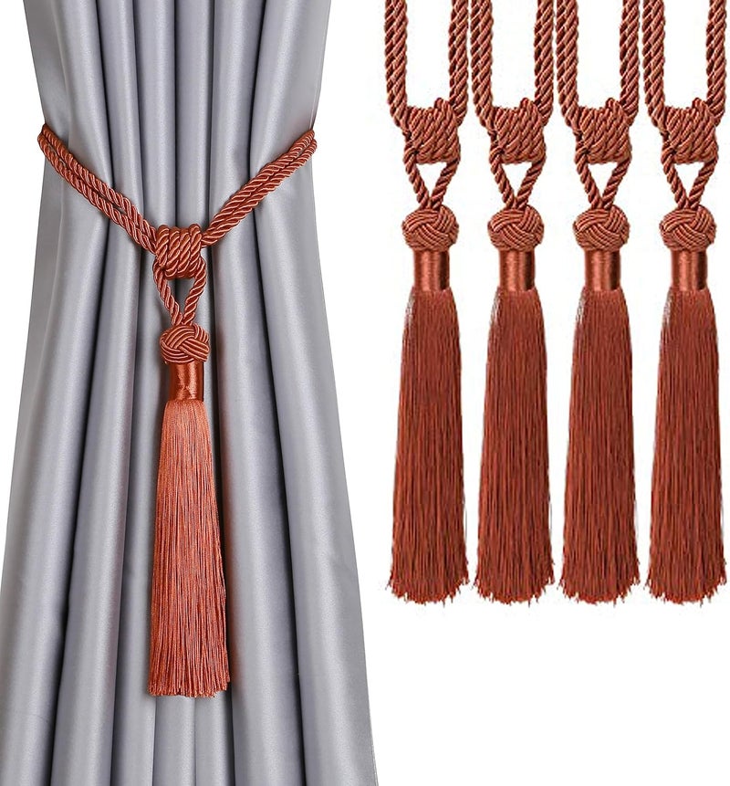 BEL AVENIR Curtain Tiebacks Hand-Woven Holdbacks Home Decorative Tassels Tiebacks (Orange, 4 Pack) - Image 1