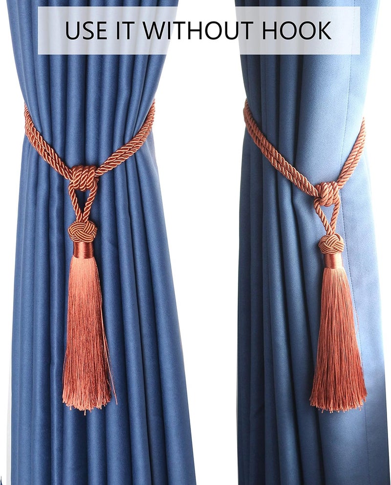BEL AVENIR Curtain Tiebacks Hand-Woven Holdbacks Home Decorative Tassels Tiebacks (Orange, 4 Pack) - Image 2