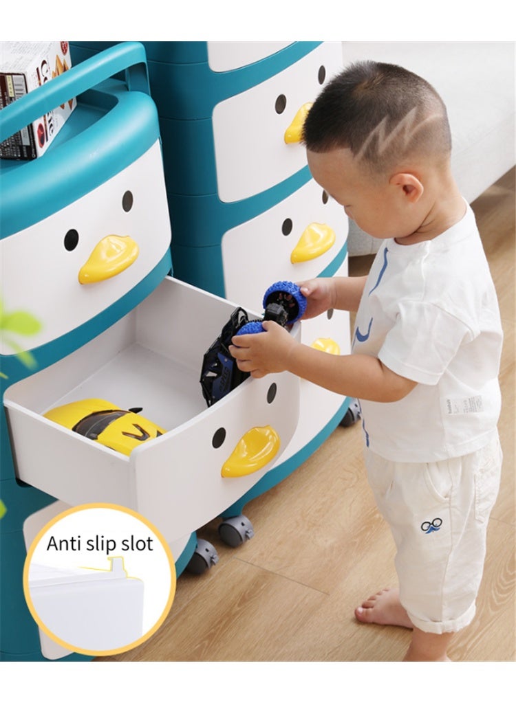 Kids Toys Storage Organizer, 2 Tier Plastic Baby Storage Bins with Wheels and Handle, Toddler Bedroom Furniture Snacks Boxes Toys Bins for Kids Boys Girls (2 Tier-519, Blue) - Image 3