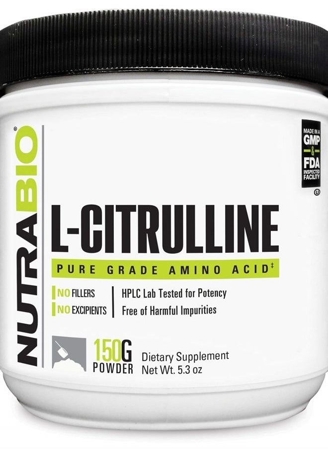 NutraBio L-Citrulline Powder, Nitric Oxide Booster – 150 Grams  - Image 1