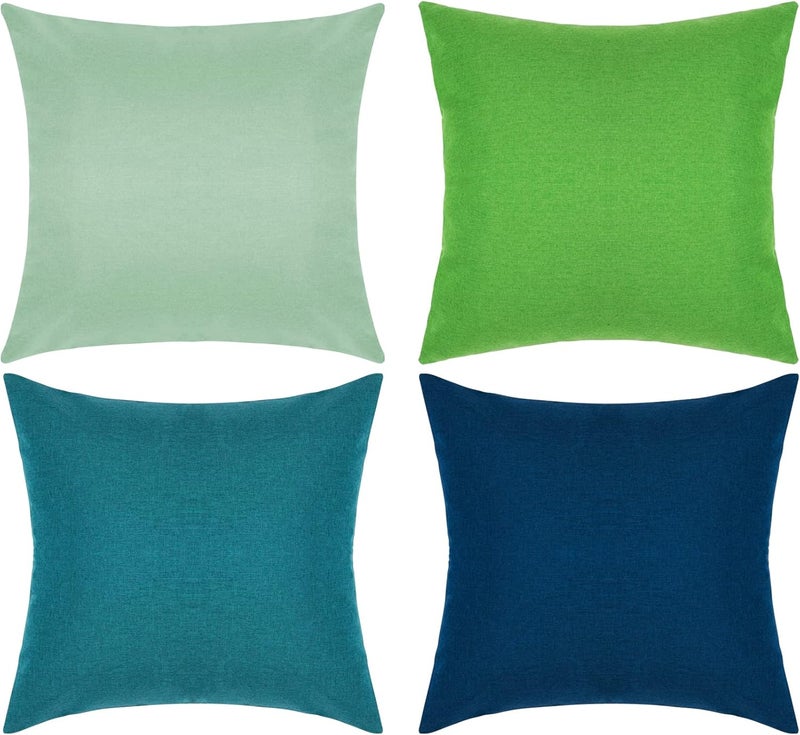 yeabwps Pack of 4 Decorative Outdoor Waterproof Throw Pillow Covers ONLY Square Garden Cushion Cases for Patio, Couch, Tent and Sofa, 18 x 18 Inches, (Blue-Green, Blue, Green, Light Green) - Image 1
