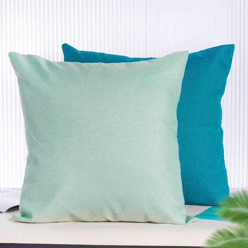 yeabwps Pack of 4 Decorative Outdoor Waterproof Throw Pillow Covers ONLY Square Garden Cushion Cases for Patio, Couch, Tent and Sofa, 18 x 18 Inches, (Blue-Green, Blue, Green, Light Green) - Image 4