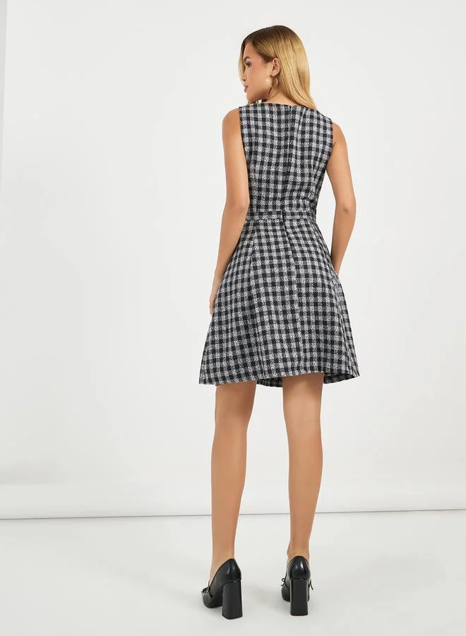 Styli Checkered Fit & Flare Dress