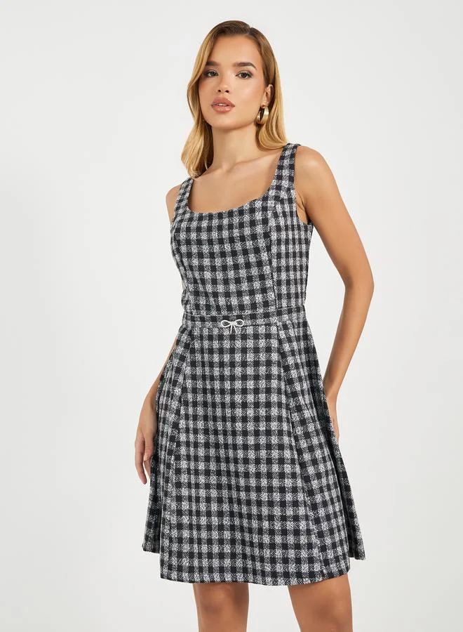Styli Checkered Fit & Flare Dress