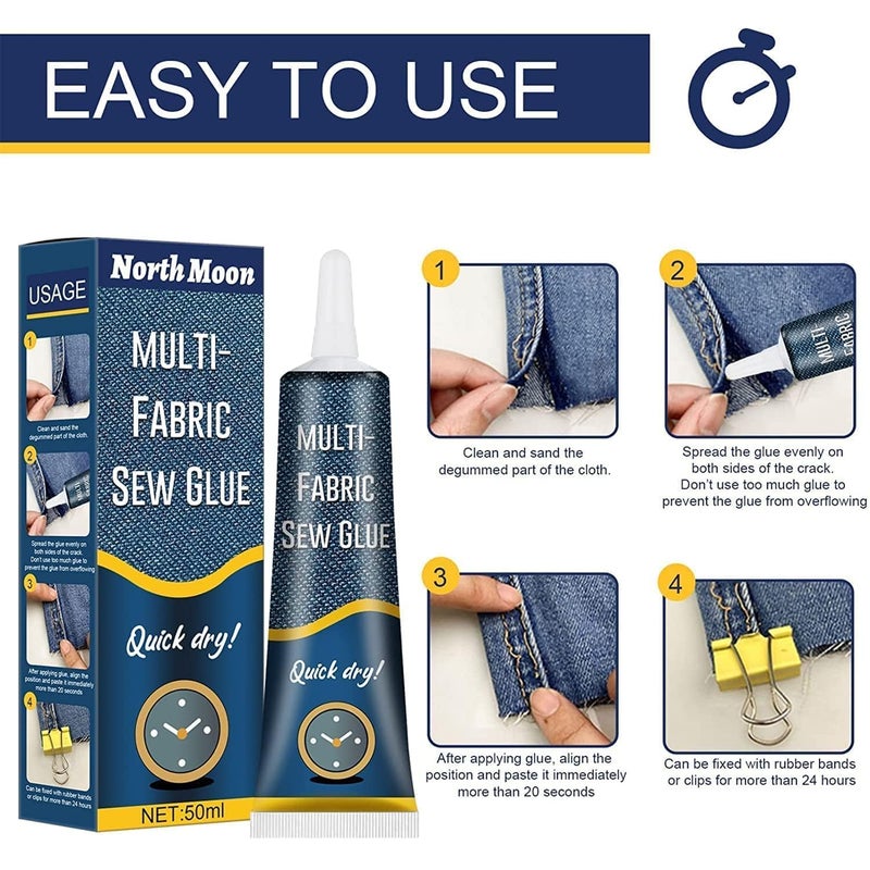 FICTIOUS Fabric Sewing Adhesive, Multi-Purpose Ultra-Stick Fabric Glue for Clothes, Jeans, Cotton, Flannel, Denim, and Leather, Quick Dry & Washable Fabric Repair Sew Glue 1PCS - Image 2