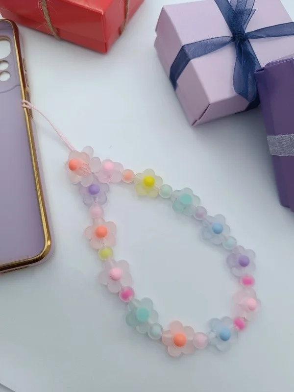 Efna Store Colorful Ice Beaded Phone Charm, Phone Bracelet Accessory