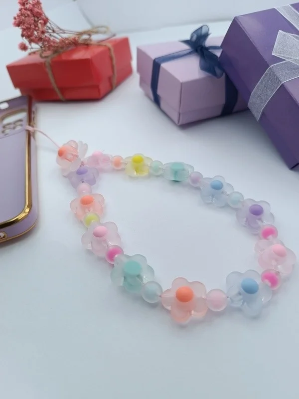 Efna Store Colorful Ice Beaded Phone Charm, Phone Bracelet Accessory