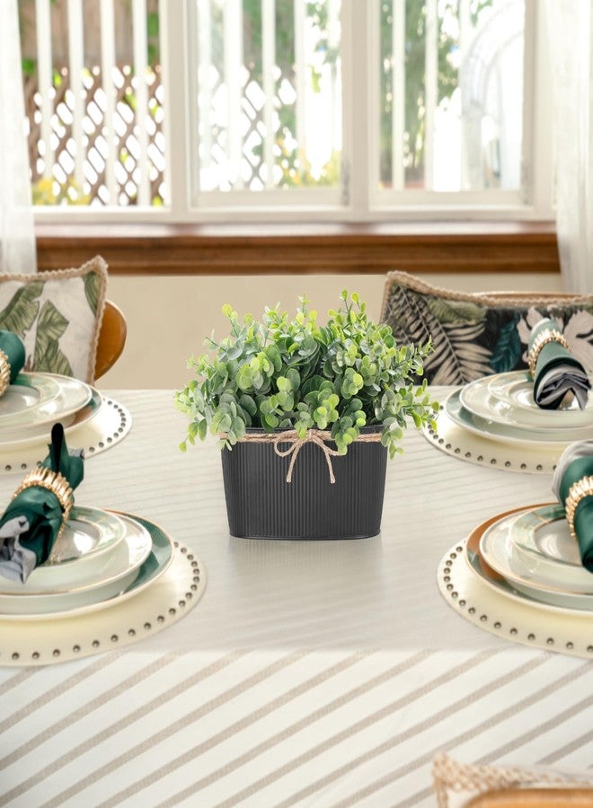 داهي نباتات الأوكالبتوس الاصطناعية من داهي، نباتات داخلية مزيفة لتزيين المنزل الريفي، نباتات مزيفة في أصص مستطيلة ريفية، قطعة مركزية للطاولة، مناسبة للحمام وغرفة الغسيل وغرفة المعيشة، ديكور أخضر، أسود - Image 2