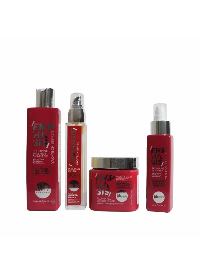 BBCOS - Emphasis Plumping Full Set for Hair Volume & Vitality, with Rice Water, Collagen & Hyaluronic Acid - 4-Piece Kit