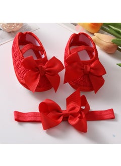 Generic Baby shoes hair band suit European and American cute bow princess shoes 0-3-6-9-12month baby shoes insXSX063 Red + hair band XSX063 Red + hair band 