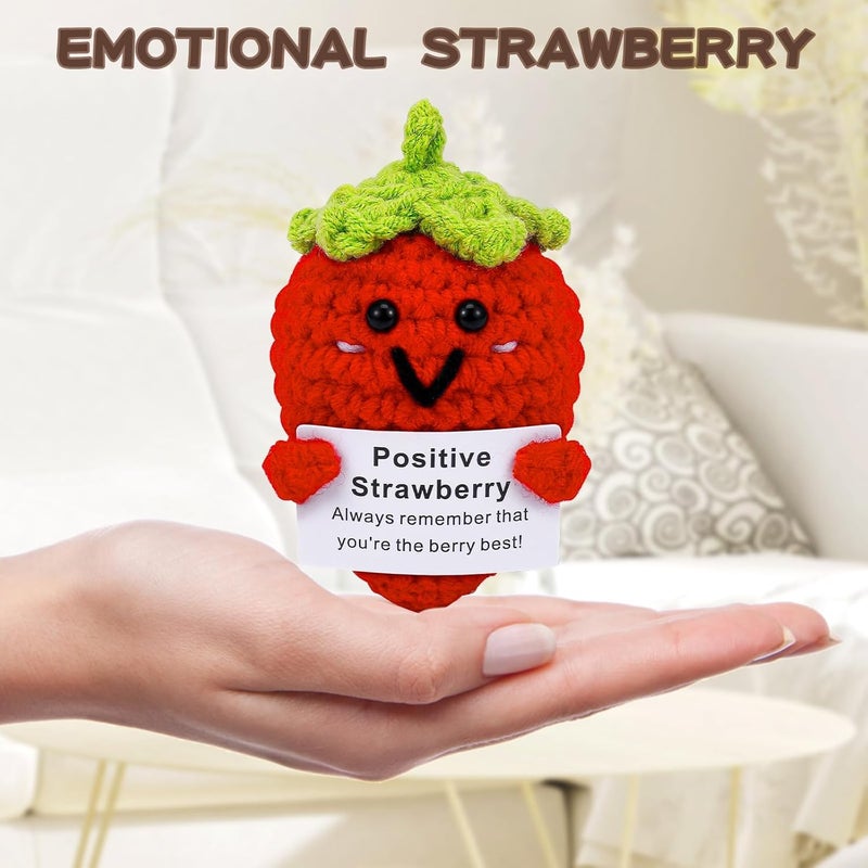 TERRIFI Positive Pocket Strawberry Doll, Funny Emotional Support Knitted Toy with Positive Card, Woolen Crochet Strawberry, Cheer Up Graduation Gift, Encouragement for Friends - Image 4