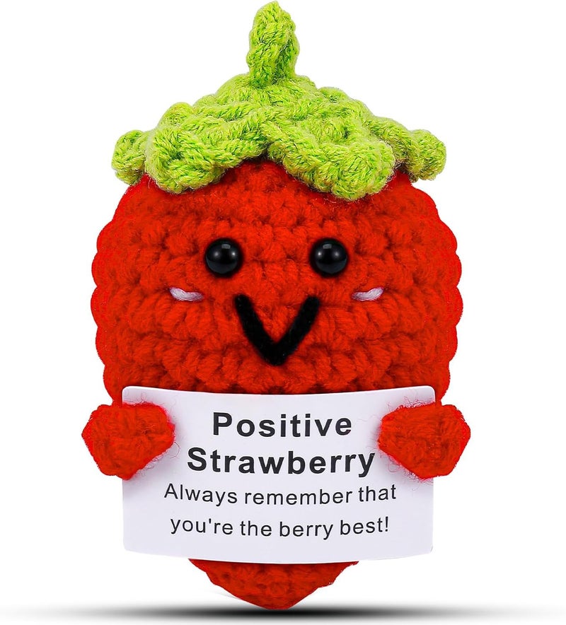 TERRIFI Positive Pocket Strawberry Doll, Funny Emotional Support Knitted Toy with Positive Card, Woolen Crochet Strawberry, Cheer Up Graduation Gift, Encouragement for Friends - Image 1