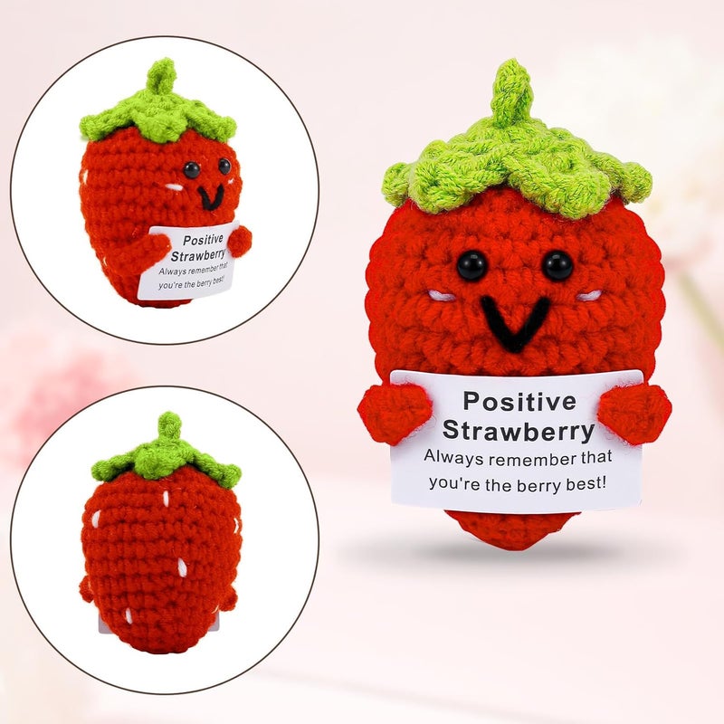 TERRIFI Positive Pocket Strawberry Doll, Funny Emotional Support Knitted Toy with Positive Card, Woolen Crochet Strawberry, Cheer Up Graduation Gift, Encouragement for Friends - Image 5