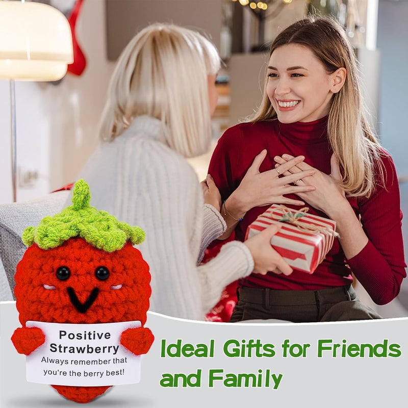 TERRIFI Positive Pocket Strawberry Doll, Funny Emotional Support Knitted Toy with Positive Card, Woolen Crochet Strawberry, Cheer Up Graduation Gift, Encouragement for Friends - Image 3
