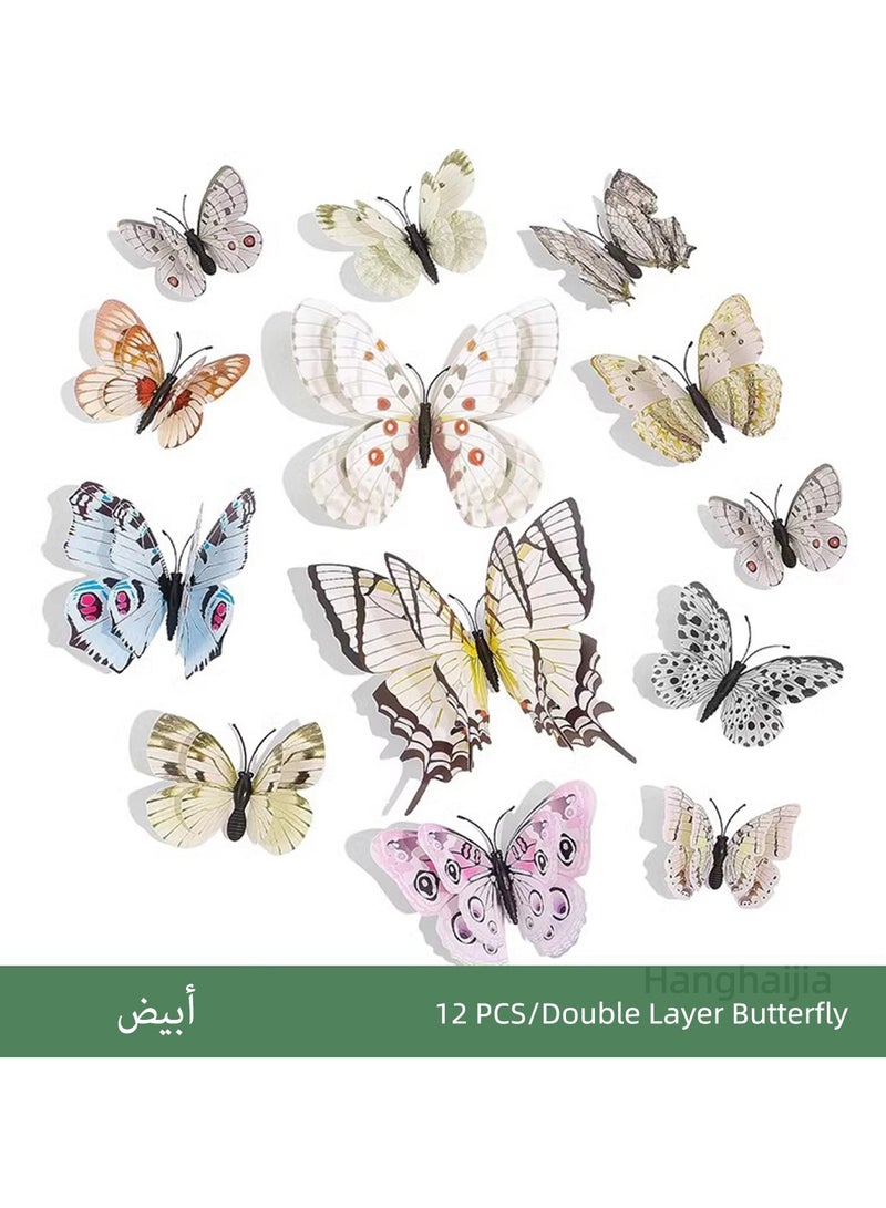 Hanghaijia 12 PCS 3D stereo simulation double layer butterfly wall stickers refrigerator stickers home decoration supplies kindergarten dress up photography props - Image 1