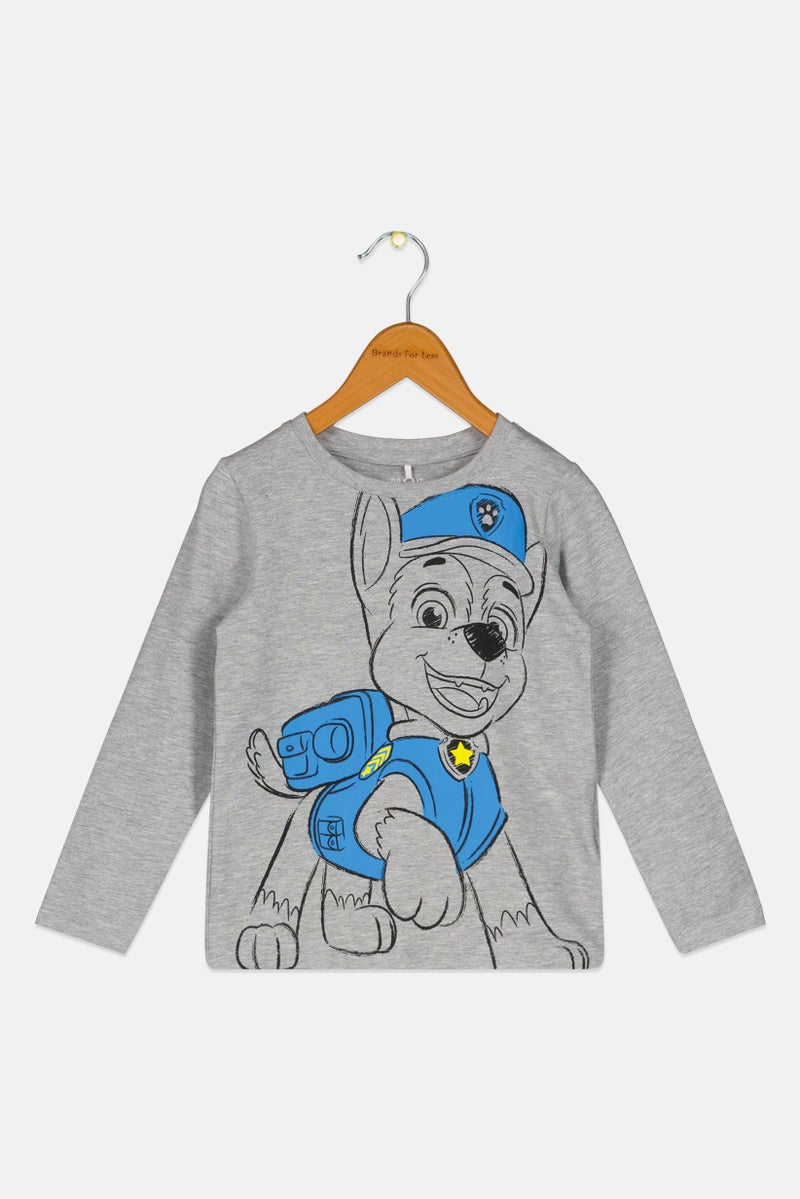 NAME IT تي شيرت طويل الأكمام بطبعة رسومية للأولاد الصغار، رمادي - Image 1
