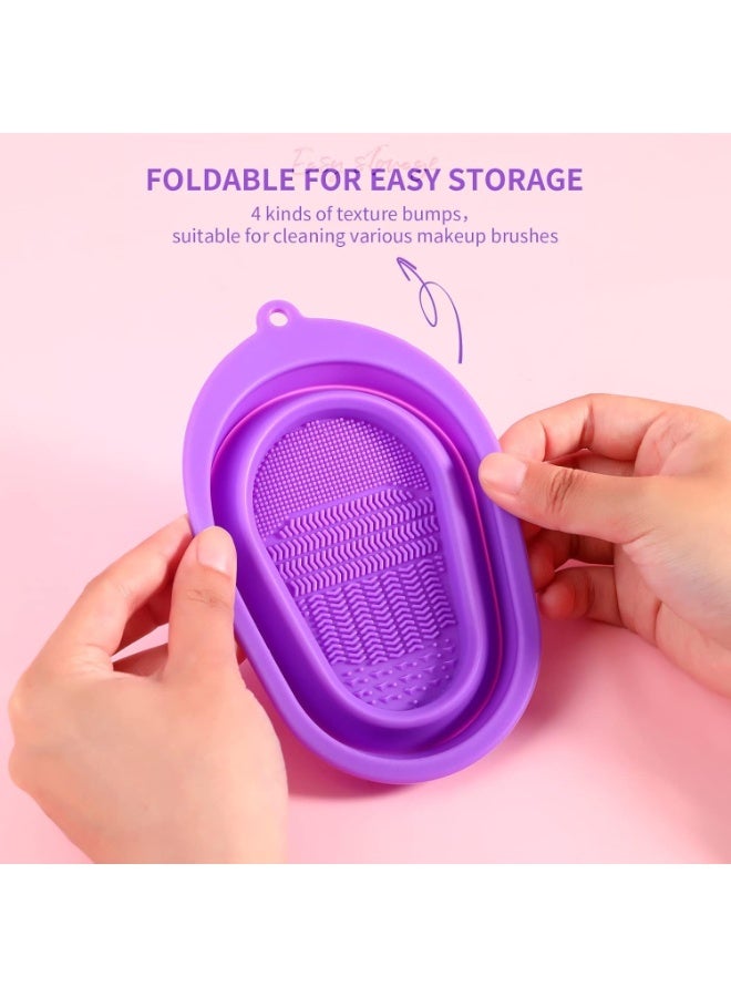 Makeup Brush Cleaning  – Silicone Cleaning Pad with Foldable Brush Washing Bowl & Makeup Sponge – Deep Clean Tool Kit for Cosmetic Brushes and Beauty Blenders – Random Shapes and Colors - Image 3