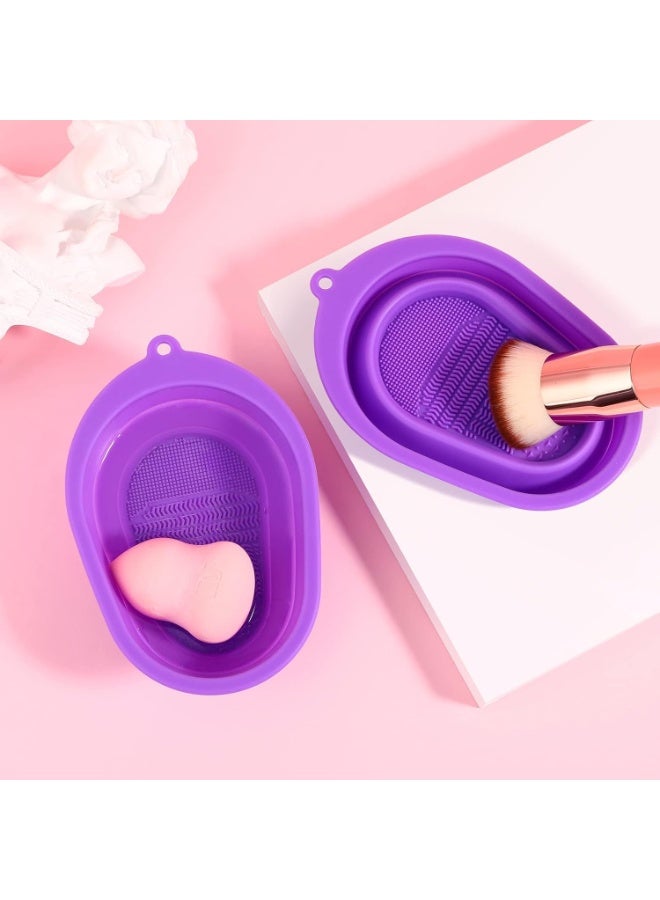 Makeup Brush Cleaning  – Silicone Cleaning Pad with Foldable Brush Washing Bowl & Makeup Sponge – Deep Clean Tool Kit for Cosmetic Brushes and Beauty Blenders – Random Shapes and Colors - Image 1