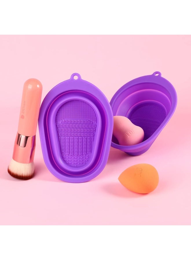 Makeup Brush Cleaning  – Silicone Cleaning Pad with Foldable Brush Washing Bowl & Makeup Sponge – Deep Clean Tool Kit for Cosmetic Brushes and Beauty Blenders – Random Shapes and Colors - Image 4