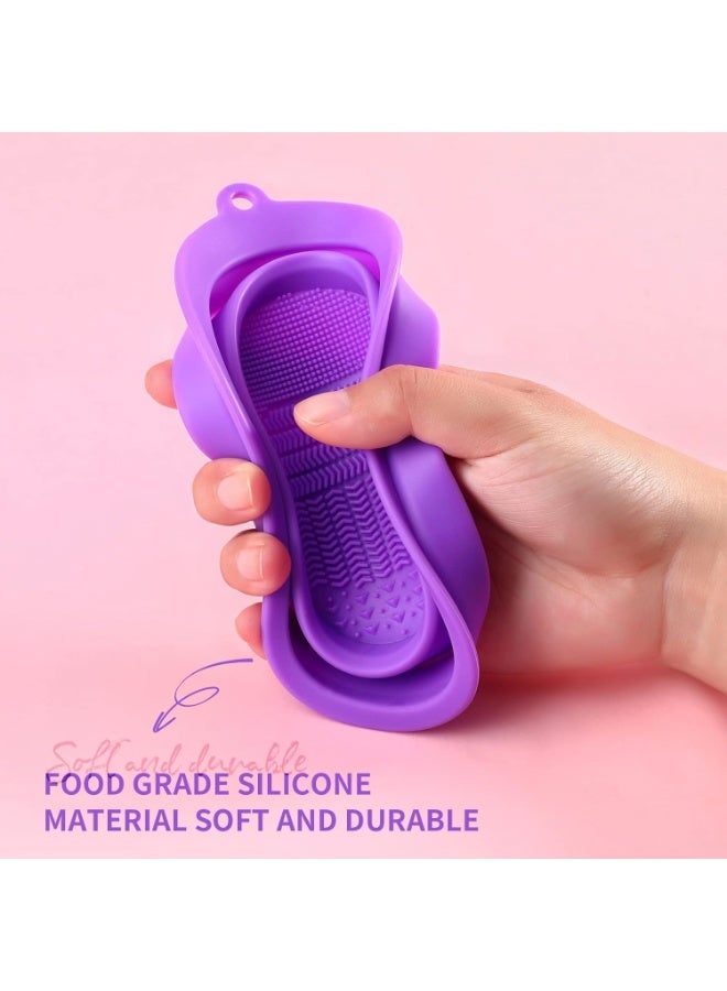 Makeup Brush Cleaning  – Silicone Cleaning Pad with Foldable Brush Washing Bowl & Makeup Sponge – Deep Clean Tool Kit for Cosmetic Brushes and Beauty Blenders – Random Shapes and Colors - Image 2