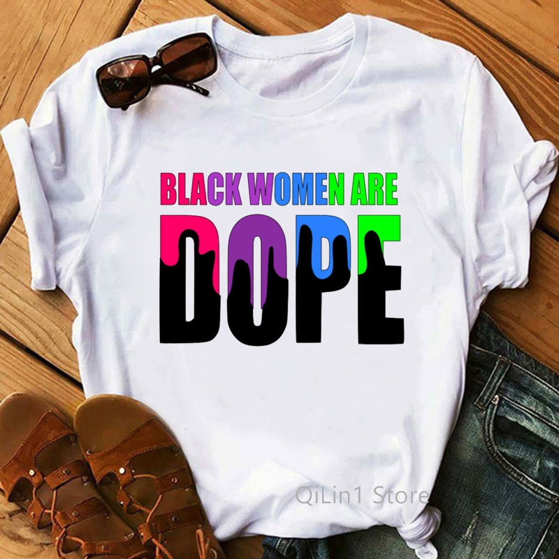 [On the same day] 2021T-shirt Black Girl Feminist style T-shirt cross-border European and American printed women's clothing - Image 1