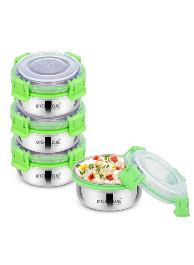 KITCHEN CLUE Stainless Steel Airtight & Leak-Proof Lock N Lock Lunch/Tiffin Box for Office School I 4 Pcs Lunch Container I 350 ML Each I 11cm*5cm I Bpa Free Use for Kids & Adults - Image 1