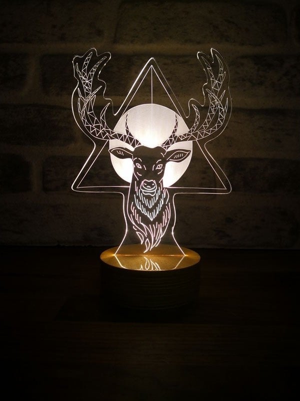 By-Lamp Deer Antler Figured Decorative Gift Led Table Lamp | 7 Light Colors | Wooden Base  - Image 1