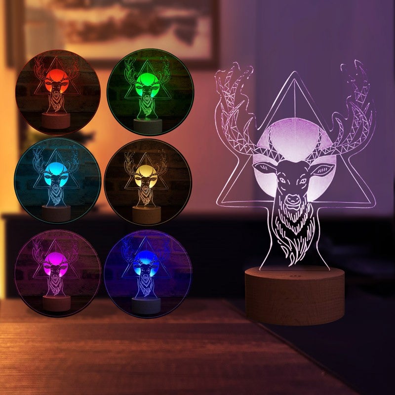 By-Lamp Deer Antler Figured Decorative Gift Led Table Lamp | 7 Light Colors | Wooden Base  - Image 3