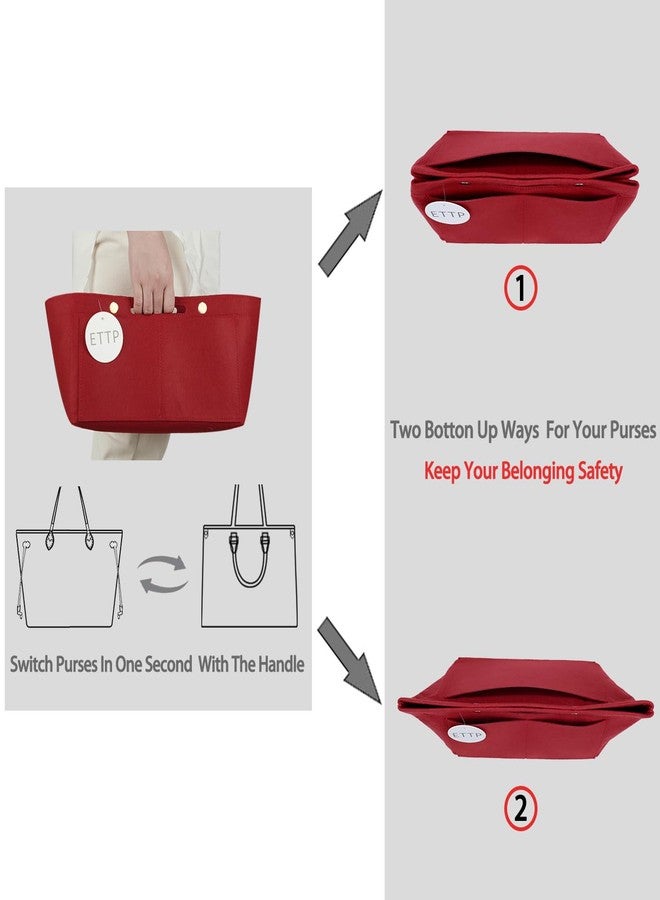 ETTP Purse Organizer Insert For Handbags, Felt Tote Bag Organizer Insert, Handbag Organizer, Compatible with Neverful Speedy and More, 6 Size (XLarge,Red) - Image 2