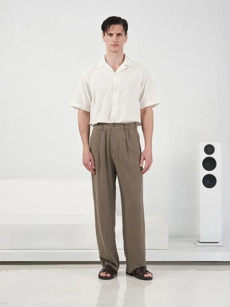 جيستو GIESTO High Waist Wide Leg Crepe Pleated Trousers