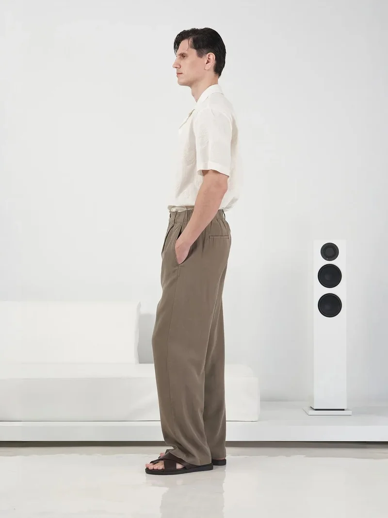 جيستو GIESTO High Waist Wide Leg Crepe Pleated Trousers